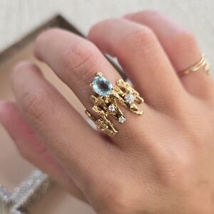 Vintage 14k Gold Aquamarine Diamond Ring